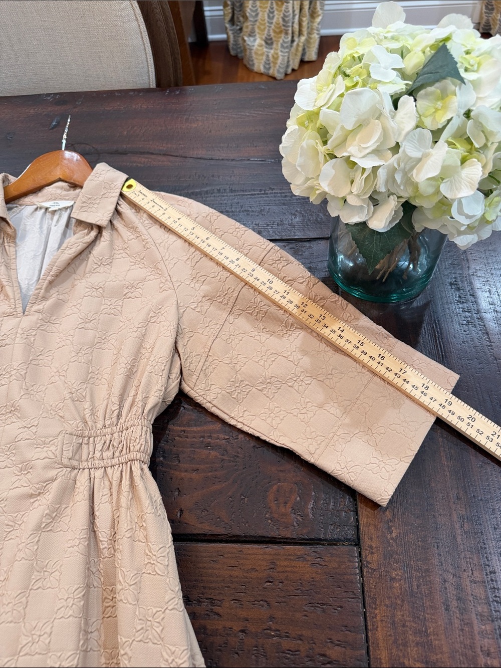 Coastal Grandmillennial Textured Tan Maxi Dress Smocked Pockets Entro Small - Picture 15 of 15